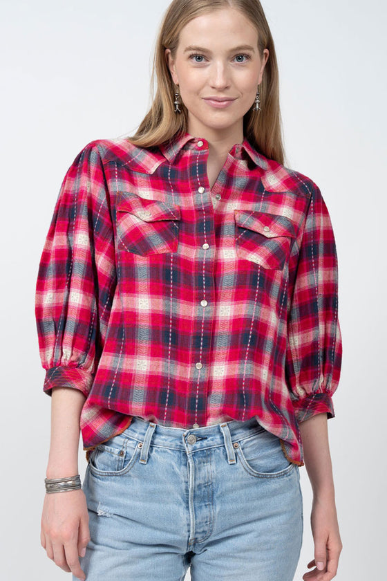Ivy Jane Snap Front Plaid Shirt in Fuchsia