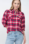 Ivy Jane Snap Front Plaid Shirt in Fuchsia