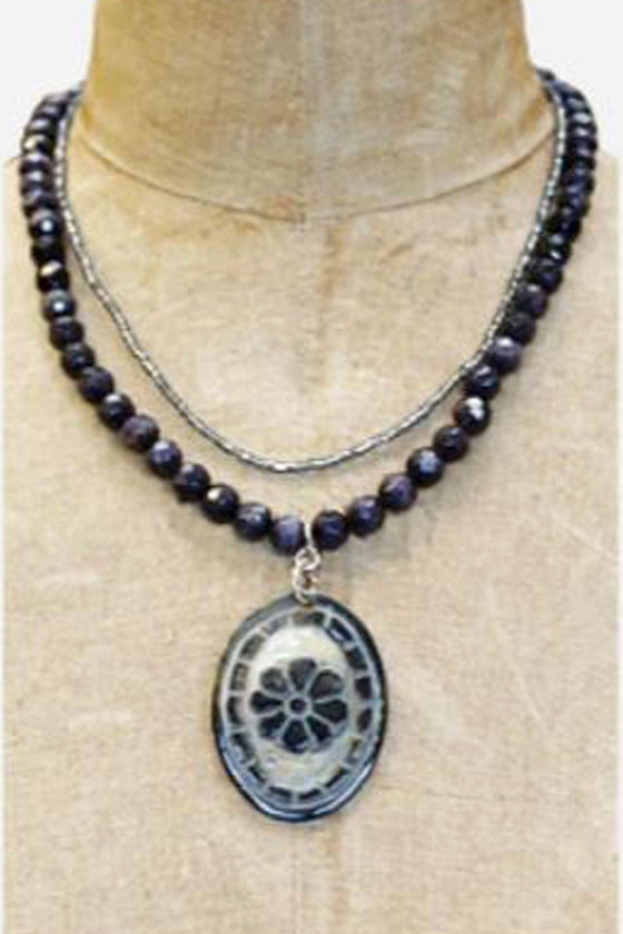Jill Schwartz Mother Of Pearl And Onyx Necklace