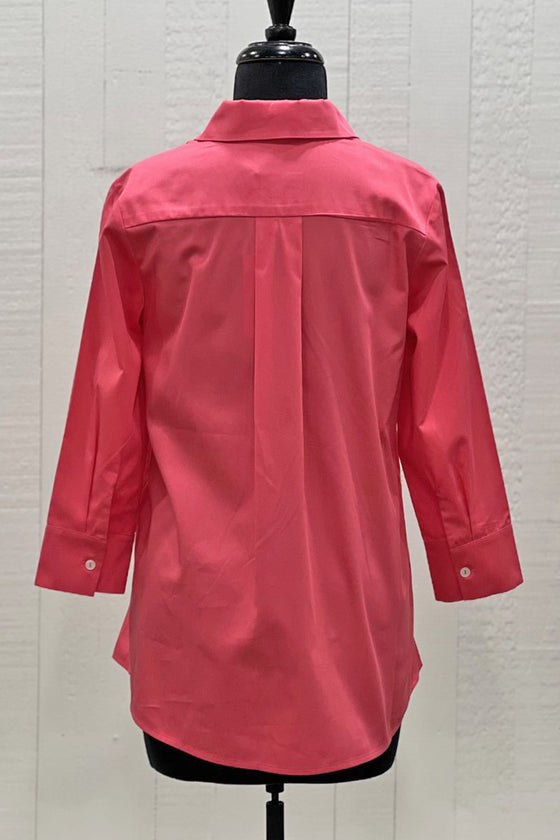 Perlavera Cotton Satin Cely 3/4 Sleeve Missy Fit Shirt in Coral