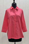 Perlavera Cotton Satin Cely 3/4 Sleeve Missy Fit Shirt in Coral