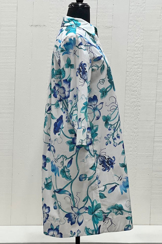 Perlavera Printed Clara 3/4 Sleeve Missy Fit Midi Dress in Ivy Aqua