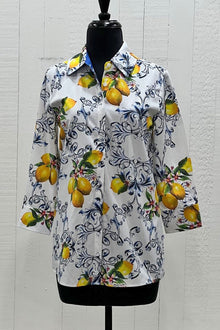  Perlavera Printed Cos 3/4 Sleeve Missy Fit Shirt in Lemon
