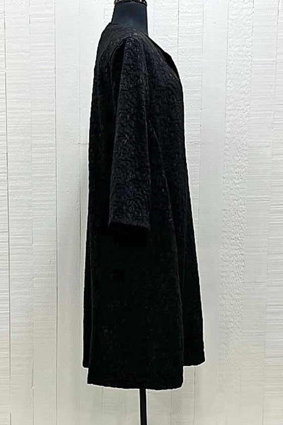 Sydney Project Lace Double Weave One Button Long Coat in Black