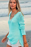 Wooden Ships Collared V Cotton Sweater in Surf Jack Aqua