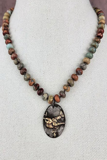  ZINC Designs Soldered Bird Brass Pendant Beaded Necklace